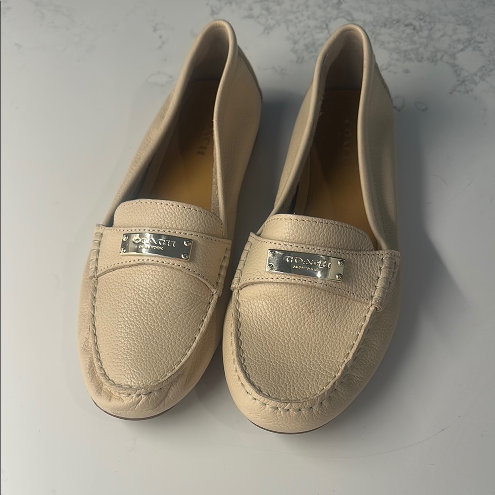 Coach Cream Moccasin Flats with Gold Detail